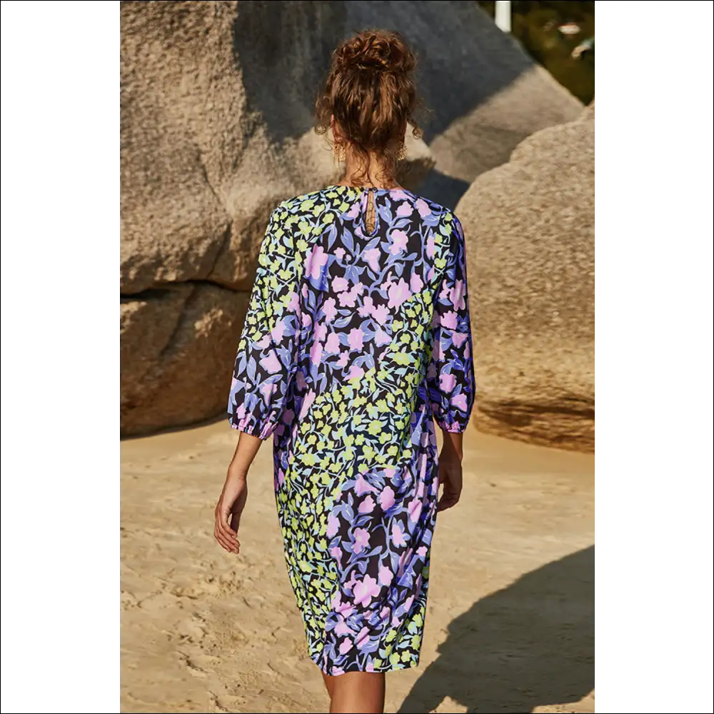 Floral Three Quarter Sleeve Dress - Chic & Stylish - Dresses on Sale Worldwide Shipping
