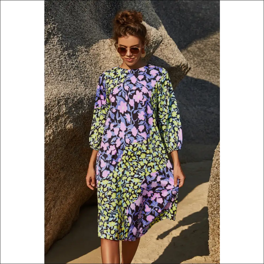 Floral Three Quarter Sleeve Dress - Chic & Stylish - Dresses on Sale Worldwide Shipping