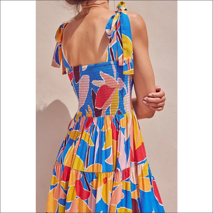 Chic Floral Tie Shoulder Smocked Maxi Dress - Dresses on Sale Worldwide Shipping