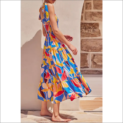 Chic Floral Tie Shoulder Smocked Maxi Dress - Dresses on Sale Worldwide Shipping