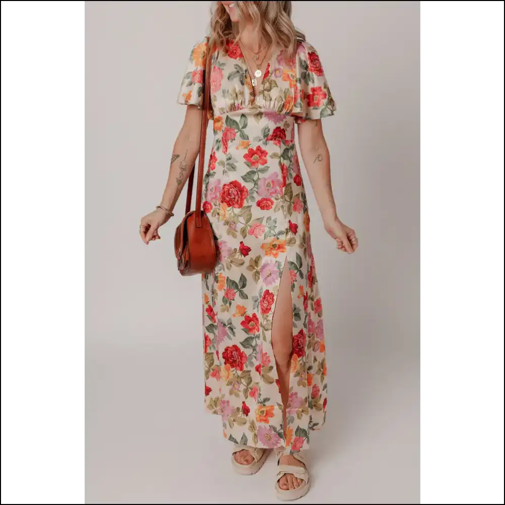 Floral v Neck Slit Maxi Dress: so Comfy Youll Live in It! Needful Things - Multicolour / s - Dresses on Sale Worldwide Shipping