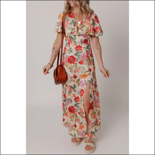 Floral v Neck Slit Maxi Dress: so Comfy Youll Live in It! Needful Things - Multicolour / s - Dresses on Sale Worldwide Shipping