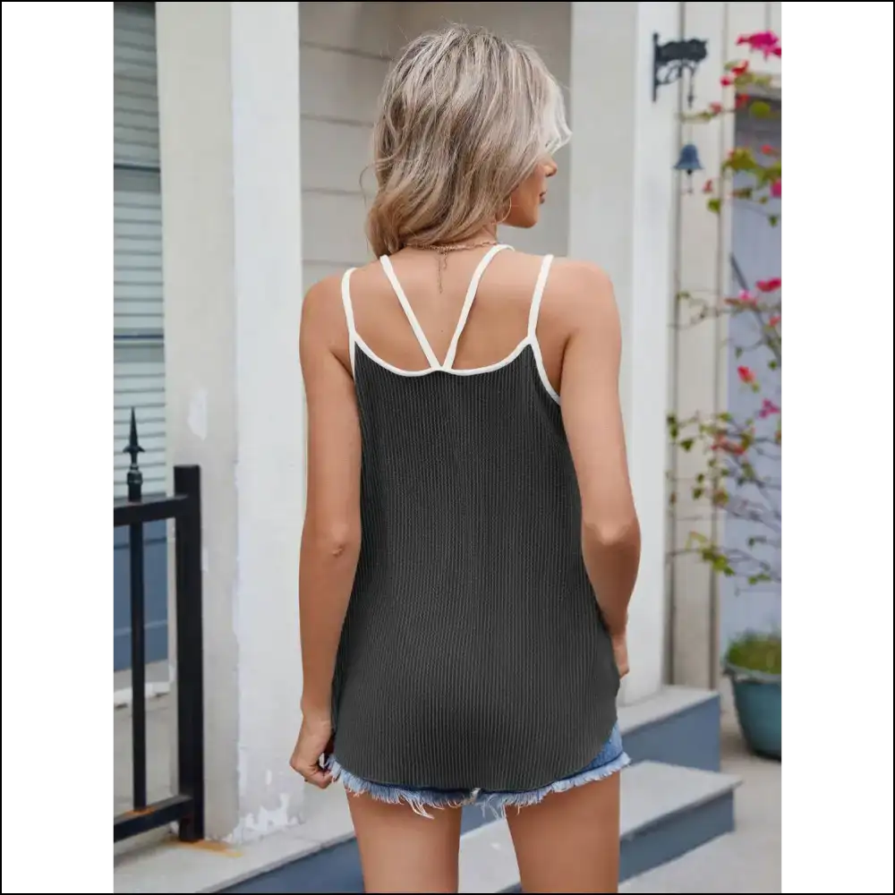 Florira Cutout Corded Ribbed Tank Top - Tops on Sale Worldwide Shipping