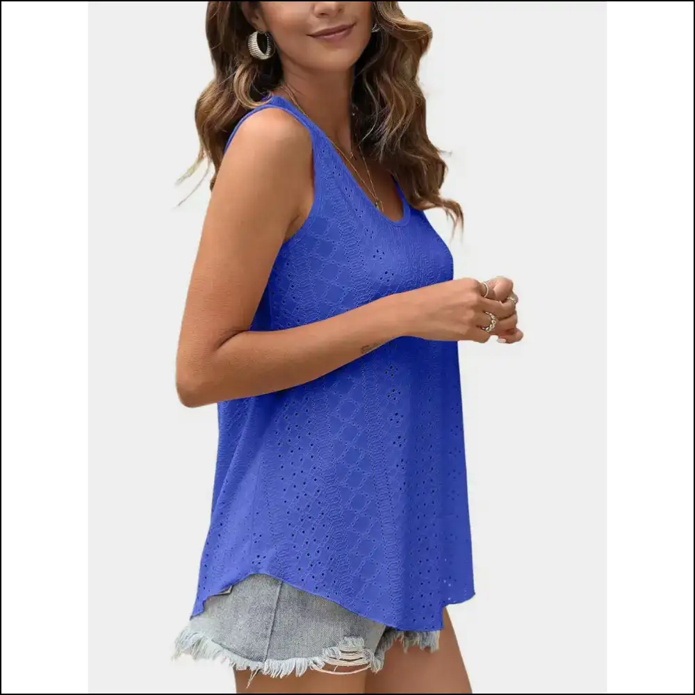 Florira Eyelet Round Neck Tank - Tops on Sale Worldwide Shipping