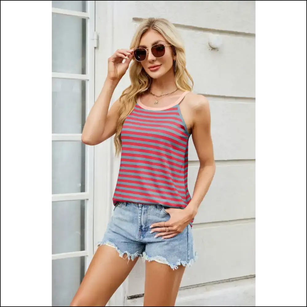 Florira Striped Round Neck Cami - Chic & Trendy - Red / Xl - Tank Tops on Sale Worldwide Shipping