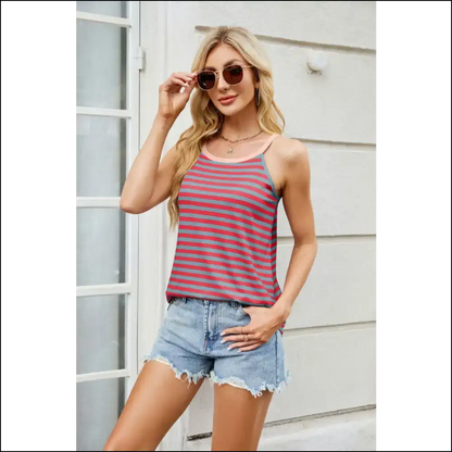 Florira Striped Round Neck Cami - Chic & Trendy - Red / Xl - Tank Tops on Sale Worldwide Shipping