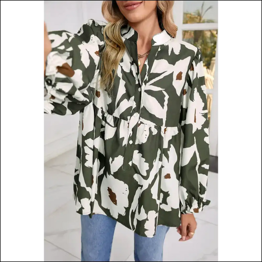 Flower Frill Neck: Groovy Baby! Needful Things Blouse 🌼 - Green / s - Blouses on Sale Worldwide Shipping