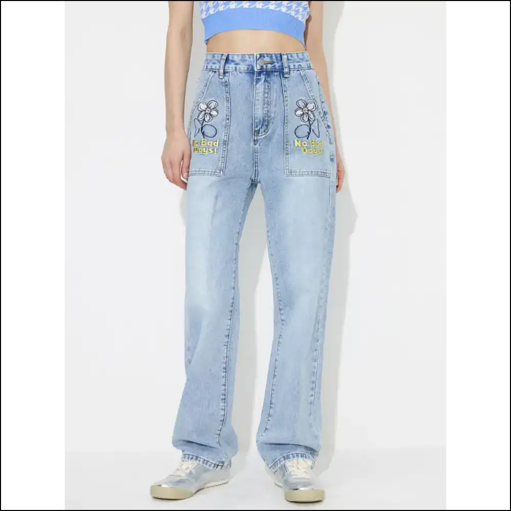 Flower Power your Way to Fashionable Success in High Rise Straight Legs 🌼👖 - Jeans on Sale Worldwide Shipping