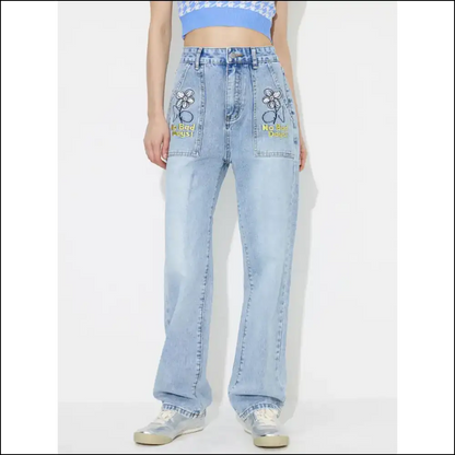 Flower Power your Way to Fashionable Success in High Rise Straight Legs 🌼👖 - Jeans on Sale Worldwide Shipping