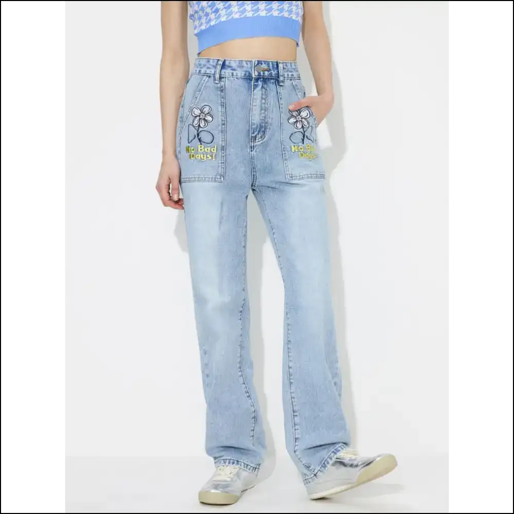 Flower Power your Way to Fashionable Success in High Rise Straight Legs 🌼👖 - Jeans on Sale Worldwide Shipping