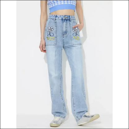 Flower Power your Way to Fashionable Success in High Rise Straight Legs 🌼👖 - Jeans on Sale Worldwide Shipping