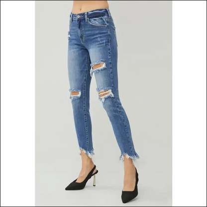 Fray your Worries Away: Embrace the Risen Distressed Slim Jeans! - Jeans on Sale Worldwide Shipping