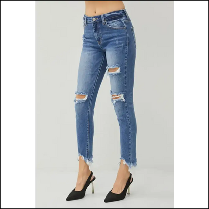 Fray your Worries Away: Embrace the Risen Distressed Slim Jeans! - Jeans on Sale Worldwide Shipping