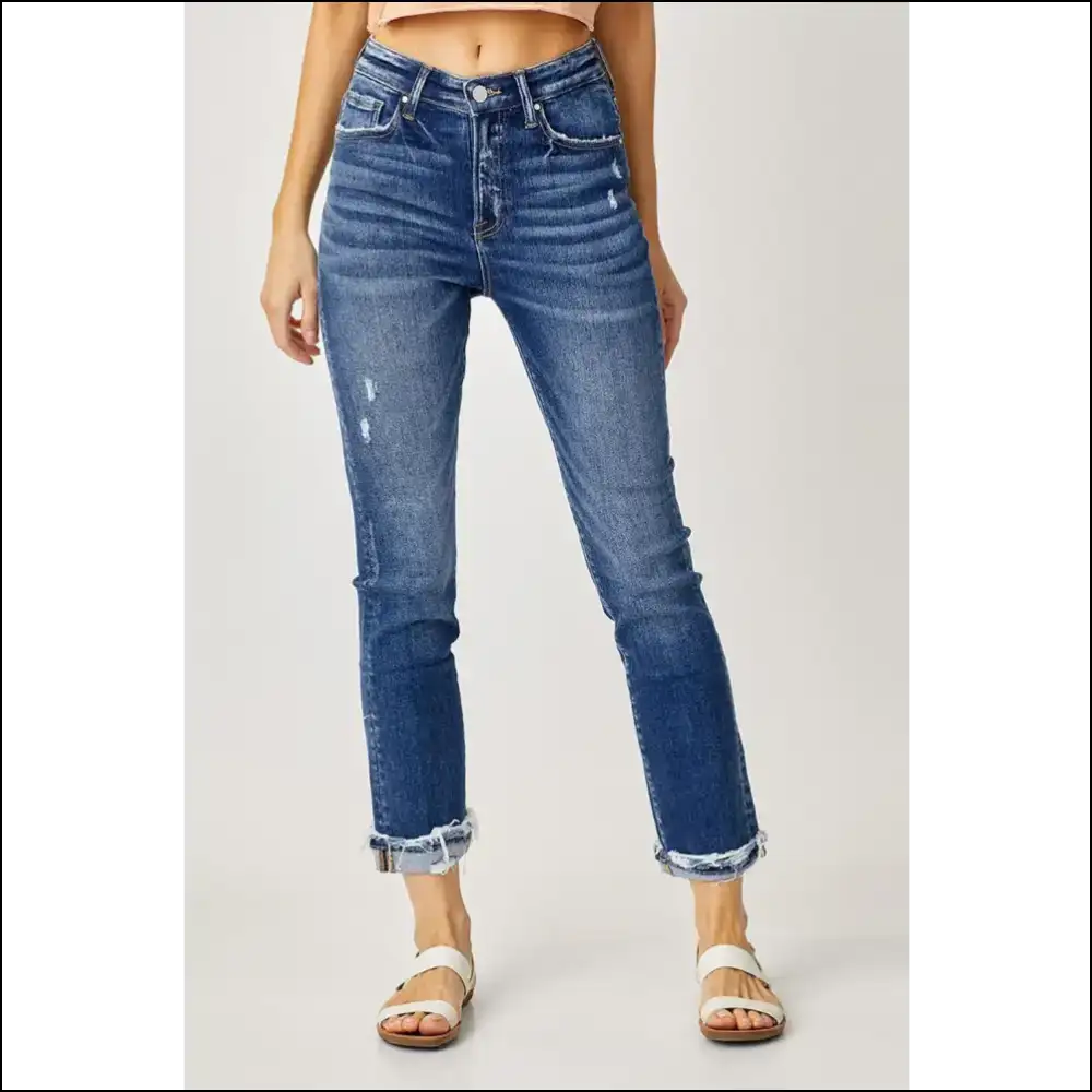 Frayed Cuffed Straight Jeans: Fashion Statements that Won’t Quit! 😂👖 - Dark / 1xl - Jeans on Sale Worldwide Shipping