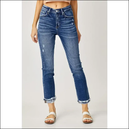 Frayed Cuffed Straight Jeans: Fashion Statements that Won’t Quit! 😂👖 - Dark / 1xl - Jeans on Sale Worldwide Shipping