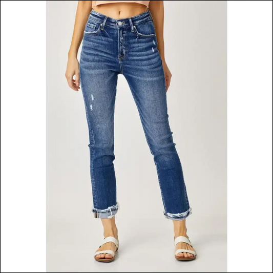 Frayed Cuffed Straight Jeans: Fashion Statements that Won’t Quit! 😂👖 - Dark / 1xl - Jeans on Sale Worldwide Shipping