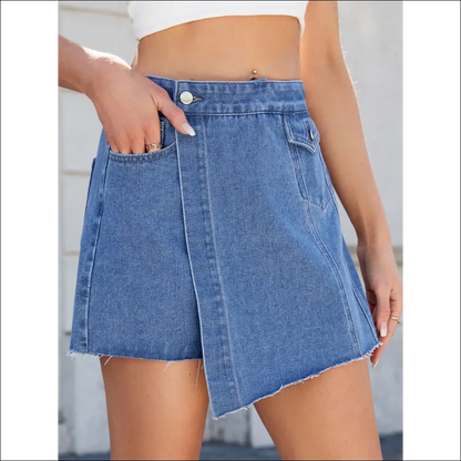 Frayed Hem Asymmetrical Denim Skort - Trendy & Chic - Medium / s - Skorts Shorts on Sale Worldwide Shipping