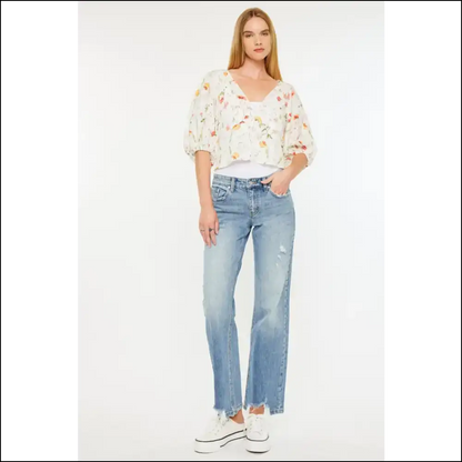 Frayed Hem Delight - Kancan Mid Rise Jeans: Style so Good It’s Sinful! 😏👖 - Medium / 7 - Jeans on Sale Worldwide Shipping