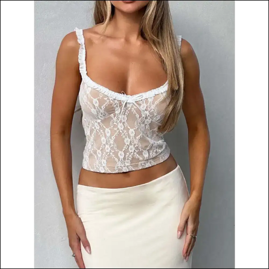 Frill Bow Lace Cami - your New Favorite Top! - Tan / s - Tank Tops on Sale Worldwide Shipping