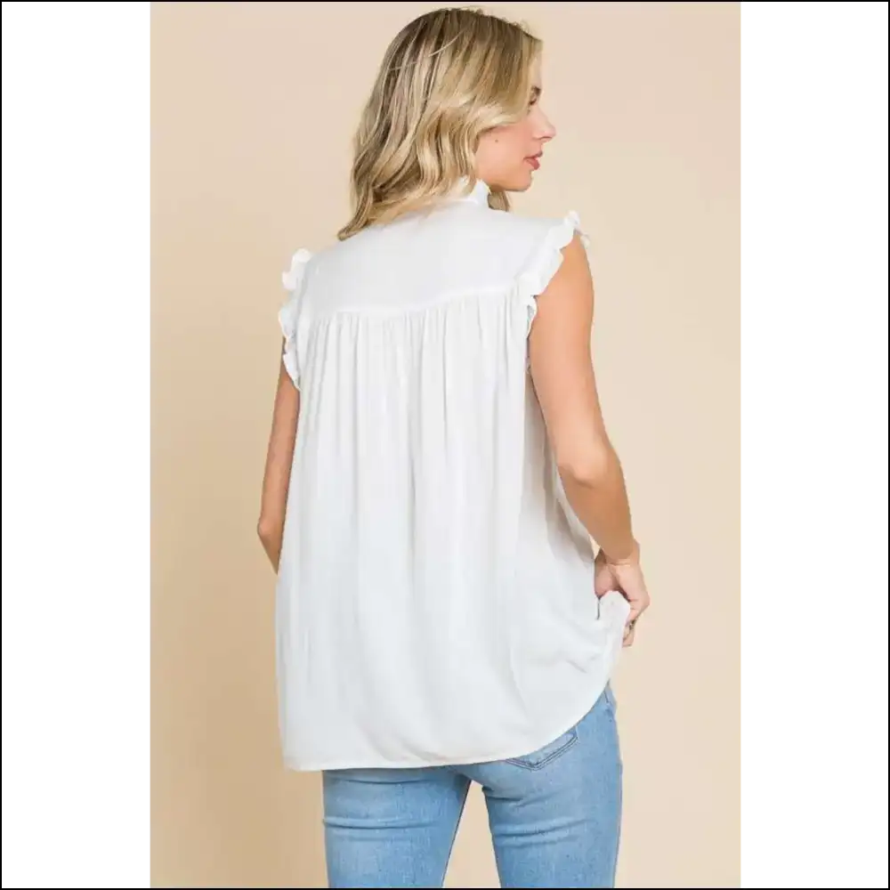 Frill Edge Smocked Sleeveless Top - Tank Tops on Sale Worldwide Shipping