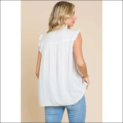 Frill Edge Smocked Sleeveless Top - Tank Tops on Sale Worldwide Shipping