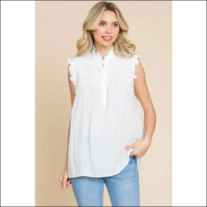 Frill Edge Smocked Sleeveless Top - Tank Tops on Sale Worldwide Shipping