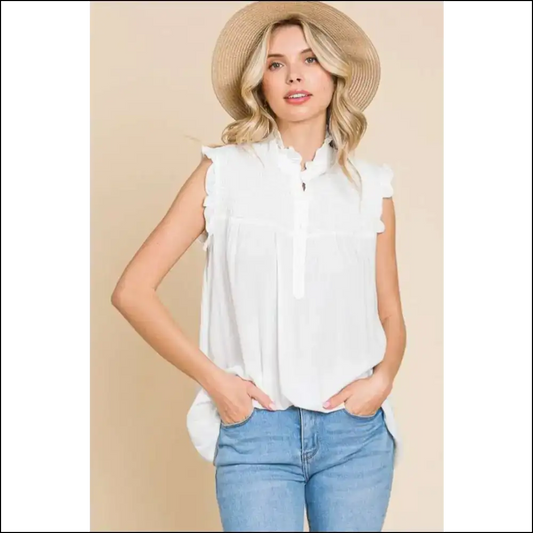 Frill Edge Smocked Sleeveless Top - White / 2xl - Tank Tops on Sale Worldwide Shipping