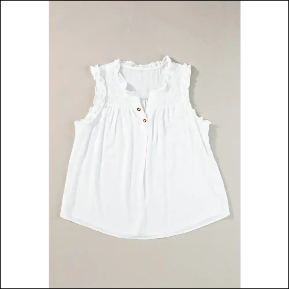 Frill Notched Sleeveless Tank - Tops on Sale Worldwide Shipping