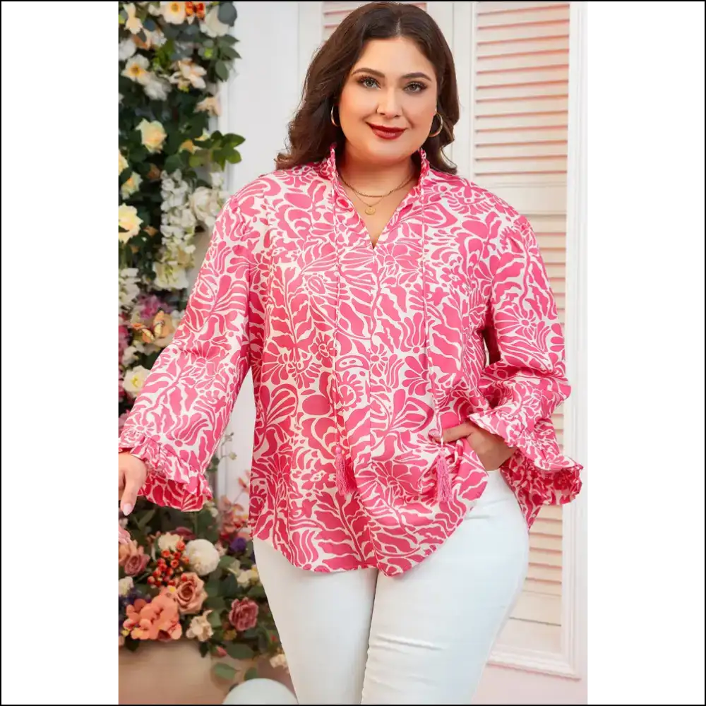 Frilled Neck Puff Sleeve: Pretty in Pink () Needful Things 🌸 - 1x - Plus Size Tops on Sale Worldwide Shipping