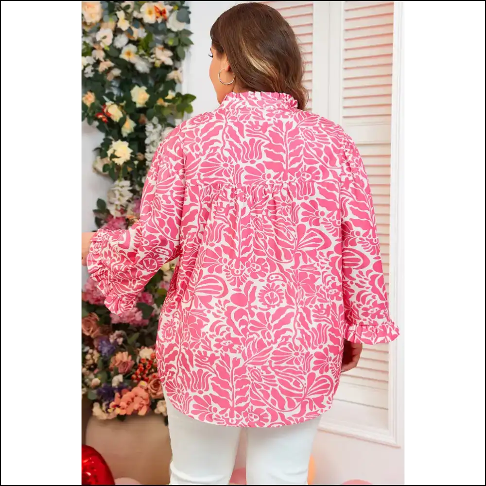 Frilled Neck Puff Sleeve: Pretty in Pink () Needful Things 🌸 - Plus Size Tops on Sale Worldwide Shipping
