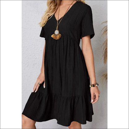 Sassy Ruched V-neck Short Sleeve Dress - Black / s - Dresses on Sale Worldwide Shipping