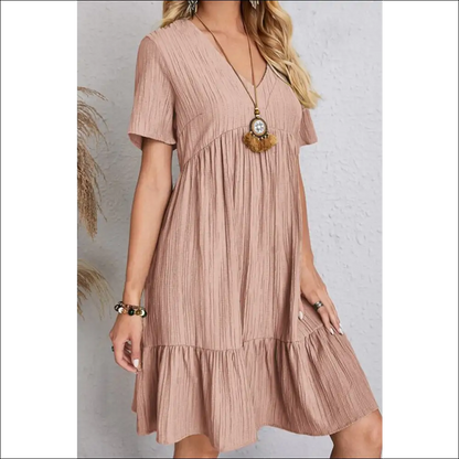 Sassy Ruched V-neck Short Sleeve Dress - Dusty Pink / s - Dresses on Sale Worldwide Shipping
