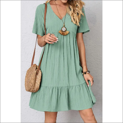 Sassy Ruched V-neck Short Sleeve Dress - Teal / l - Dresses on Sale Worldwide Shipping