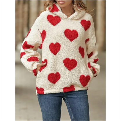 Fuzzy Heart Pocketed Dropped Shoulder Hoodie - Dusty Red / Xl - Sweatshirts & Hoodies on Sale Worldwide Shipping