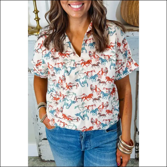Galloping Chic White Horse: Finally a Blouse that Understands my Mane Attraction! 🐴 Needful Things - 1x - Plus Size Tops on Sale Worldwide