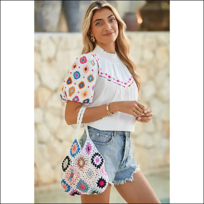 Geometric Embroidered Puff Sleeve: Queen Blouse 👑 Needful Things - Blouses on Sale Worldwide Shipping