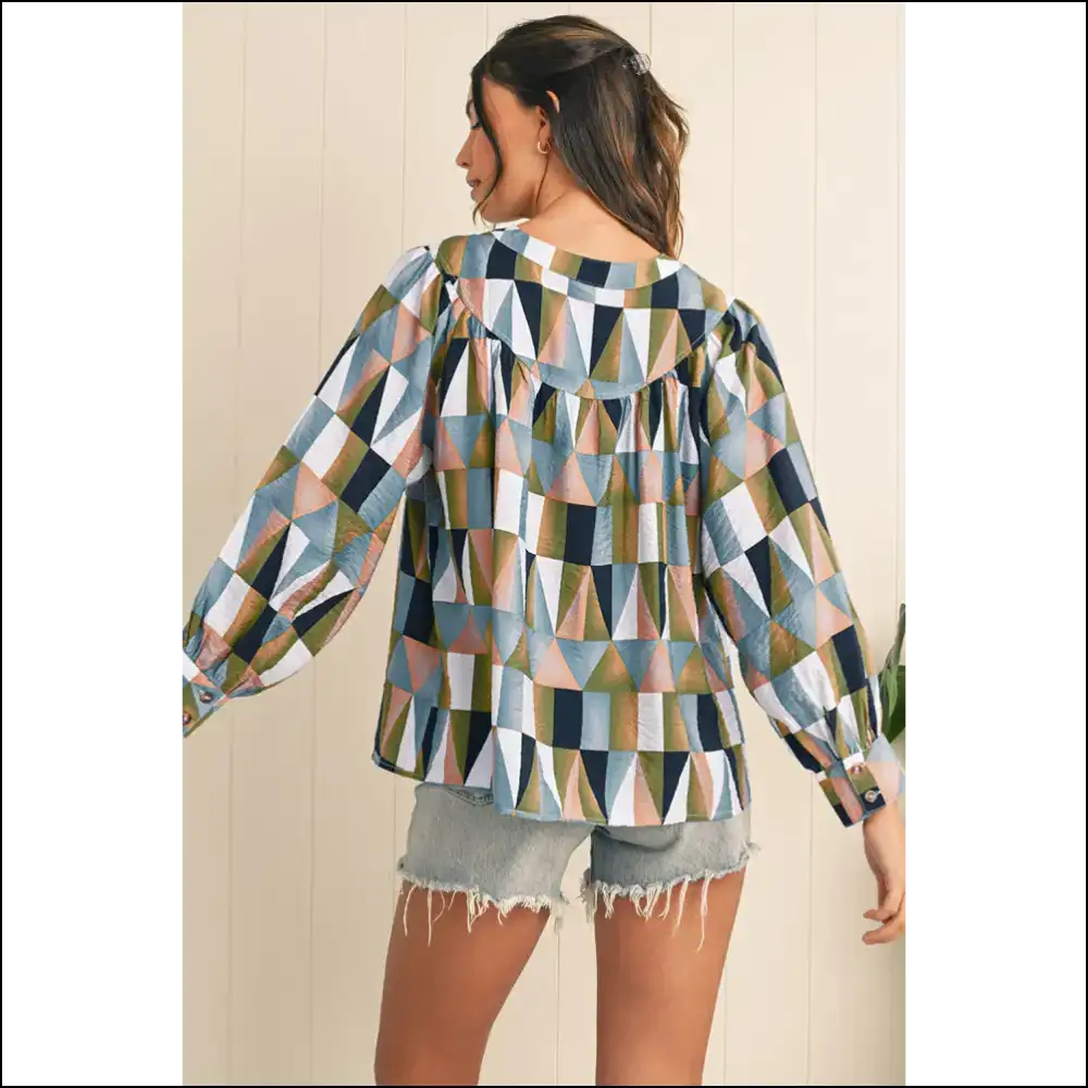 Geometric Print: Green Shirt with Envy 💚 - Blouses on Sale Worldwide Shipping