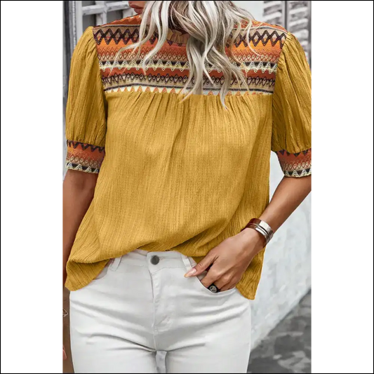 Geometric Puff Sleeve Blouse: so Chic It’s! 🤣 Needful Things - Yellow / s - Blouses on Sale Worldwide Shipping