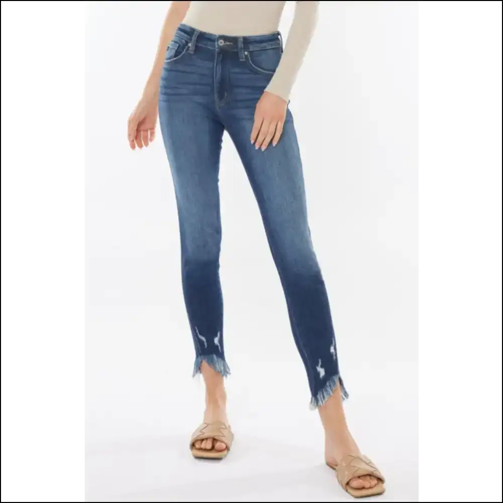 Get Edgy with Kancan’s Raw Hem High Waist Jeans – Rebel in Style! 😎💥 - Dark / 1(24) - on Sale Worldwide Shipping