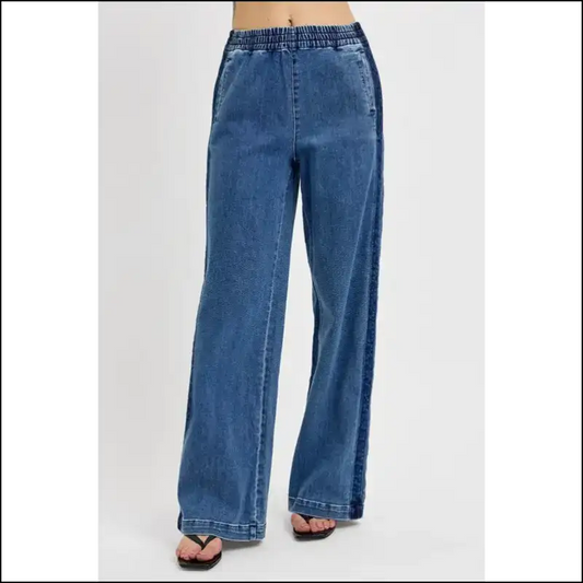 Get Ready to Live in Style: Elastic Waist Wide Leg Jeans at Needful Things! - Medium / m - on Sale Worldwide Shipping