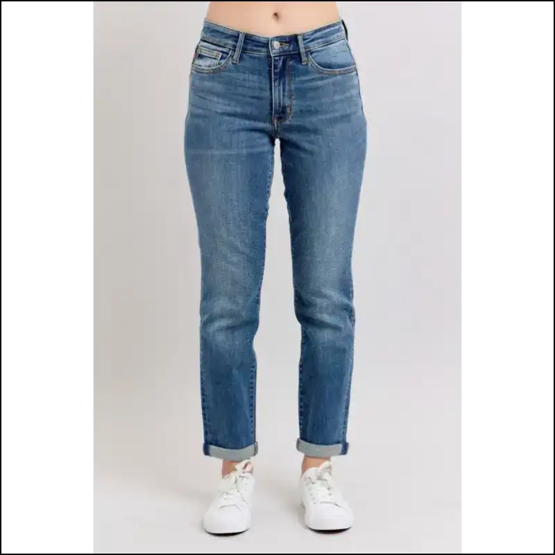 Get Ready to Revolutionize your Rear with Judy Blue’s Mid Rise Skinny Cuff! 😏👖✨ - Dark Blue / 1/25 - Jeans on Sale Worldwide Shipping