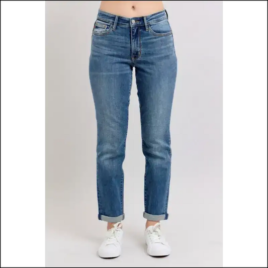 Get Ready to Revolutionize your Rear with Judy Blue’s Mid Rise Skinny Cuff! 😏👖✨ - Dark Blue / 1/25 - Jeans on Sale Worldwide Shipping