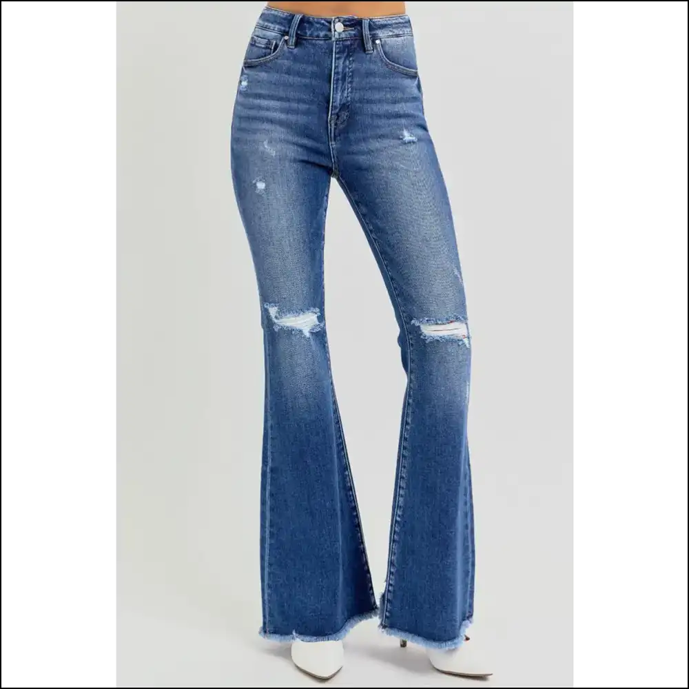Get Ready to Slay in High Rise Distressed Flare Jeans by Needful Things 💃✨ - on Sale Worldwide Shipping