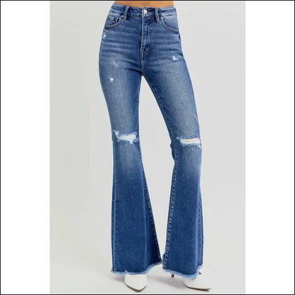 Get Ready to Slay in High Rise Distressed Flare Jeans by Needful Things 💃✨ - on Sale Worldwide Shipping