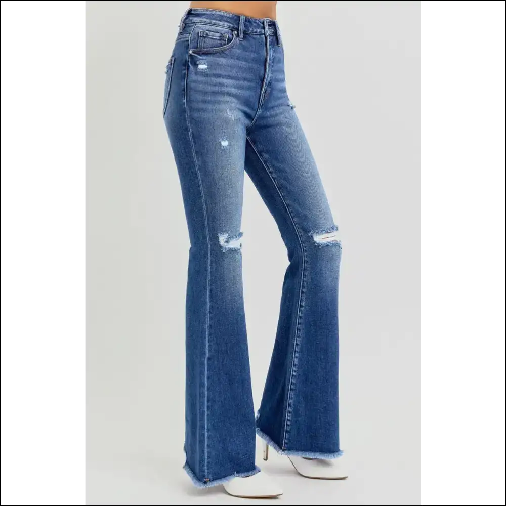 Get Ready to Slay in High Rise Distressed Flare Jeans by Needful Things 💃✨ - on Sale Worldwide Shipping