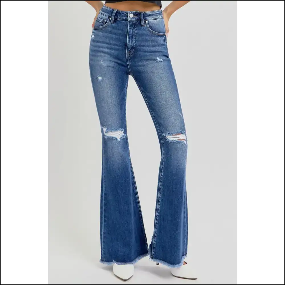 Get Ready to Slay in High Rise Distressed Flare Jeans by Needful Things 💃✨ - on Sale Worldwide Shipping