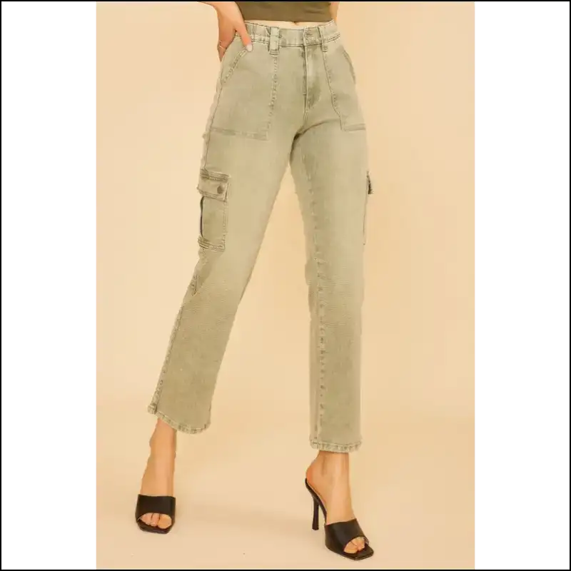 Get Ready to Strut in Annie Wear Straight Leg Jeans with Pockets! 😄👖 - Sage / l - on Sale Worldwide Shipping
