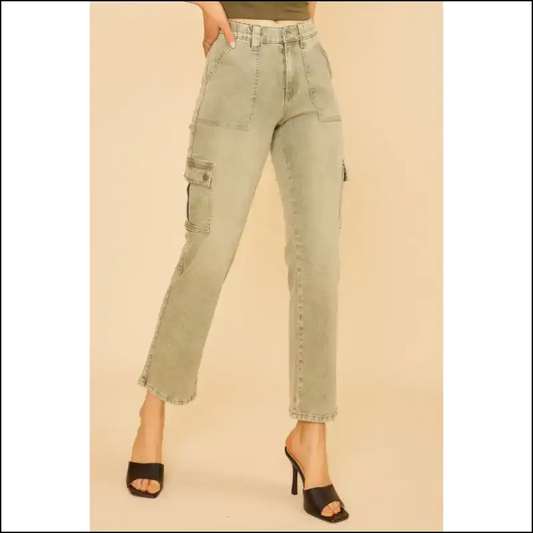 Get Ready to Strut in Annie Wear Straight Leg Jeans with Pockets! 😄👖 - Sage / l - on Sale Worldwide Shipping