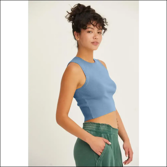 Get Ready to Strut in your Chic Ribbed Knit Cropped Tank of Dreams! 😏💖 - Blue / s - Tops on Sale Worldwide Shipping