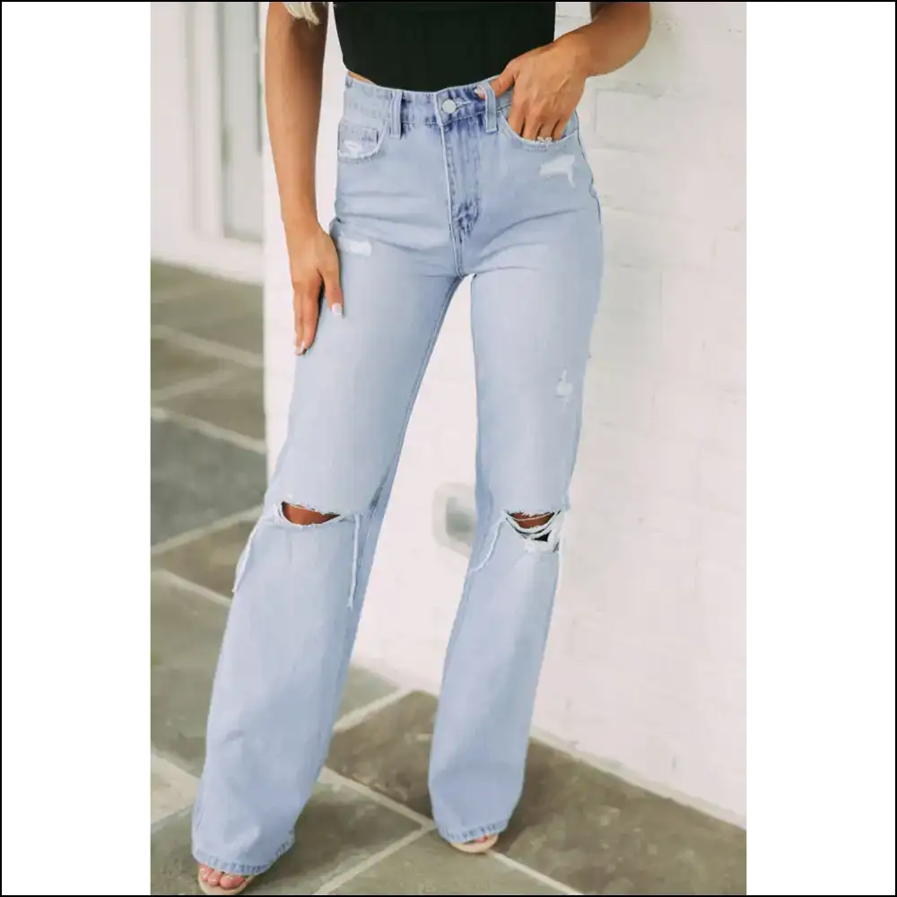 Get Ready to Turn Heads in Chic Distressed High Waist Jeans! 😏 - Light / 6 - Jeans on Sale Worldwide Shipping